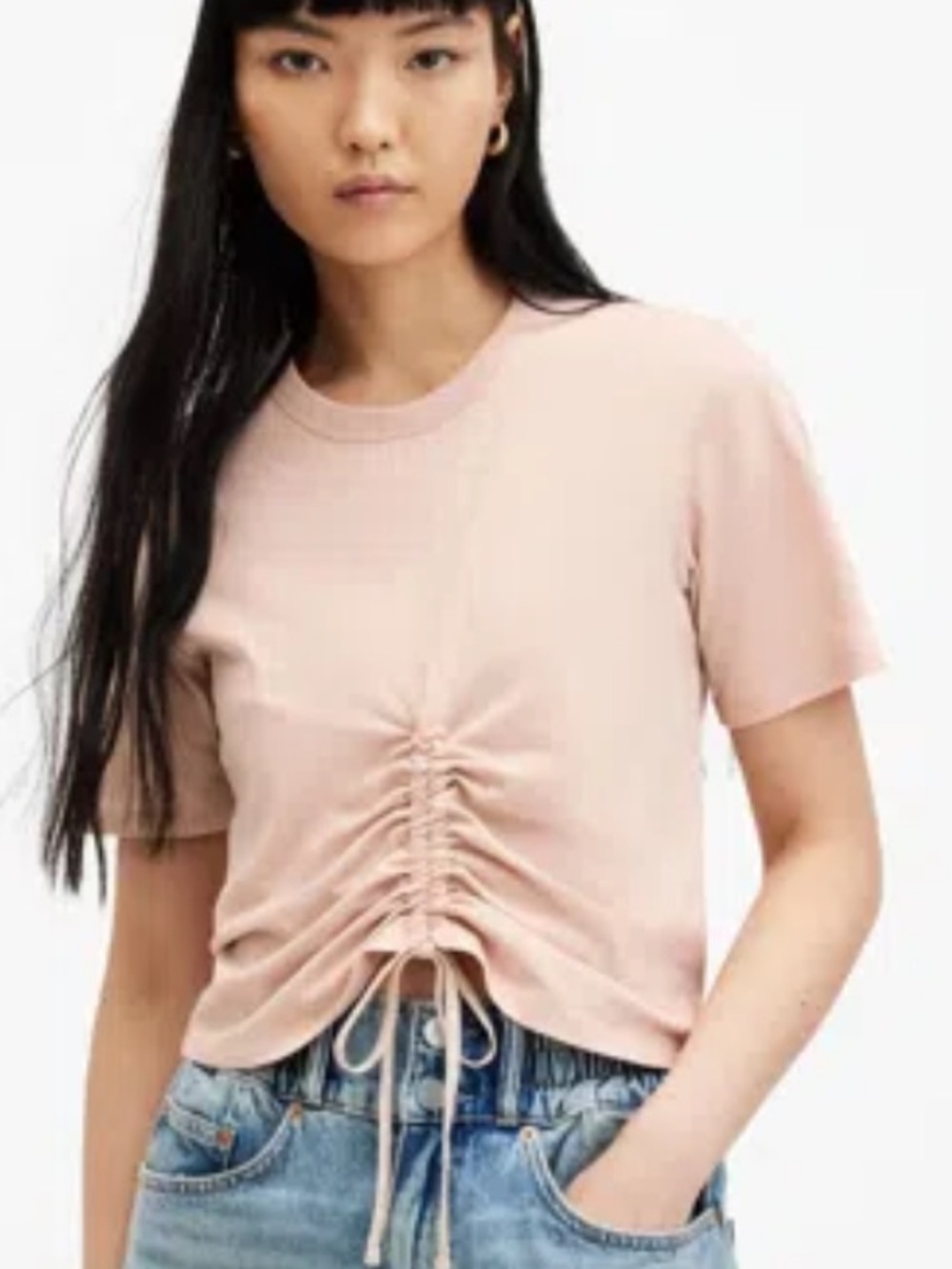 All Saints Pale Pink Gia Short Sleeve Blouse in Excellent Pre Loved Condition